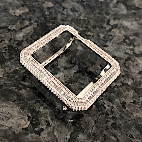 New Apple Watch Case white gold with lab diamond baguette + rounds Various sizes - Picture 2 of 2